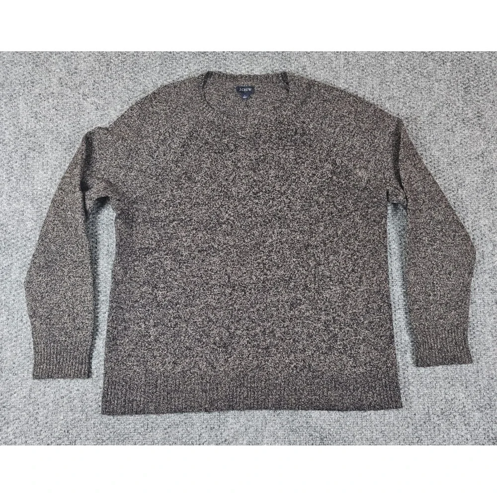 J.Crew Mens Large Lambswool Blend Marled Knit‎ Crewneck Sweater Black Raglan